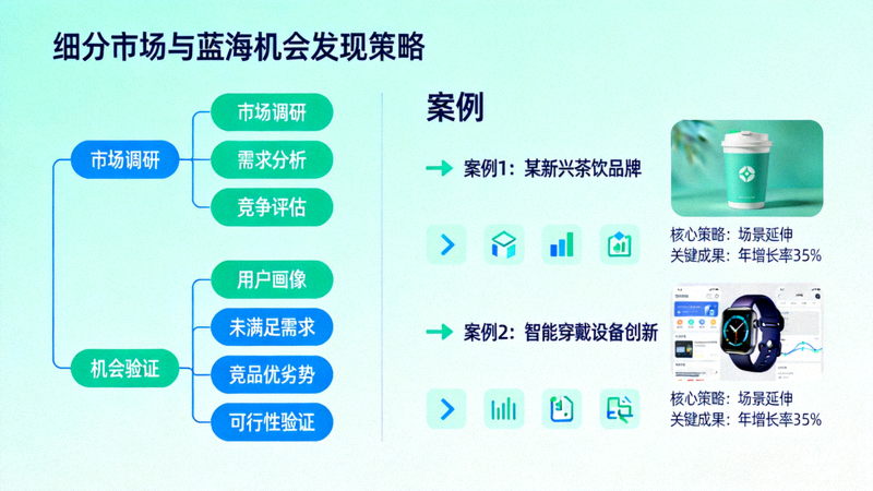 细分市场与蓝海机会发现策略的思维导图与案例图示