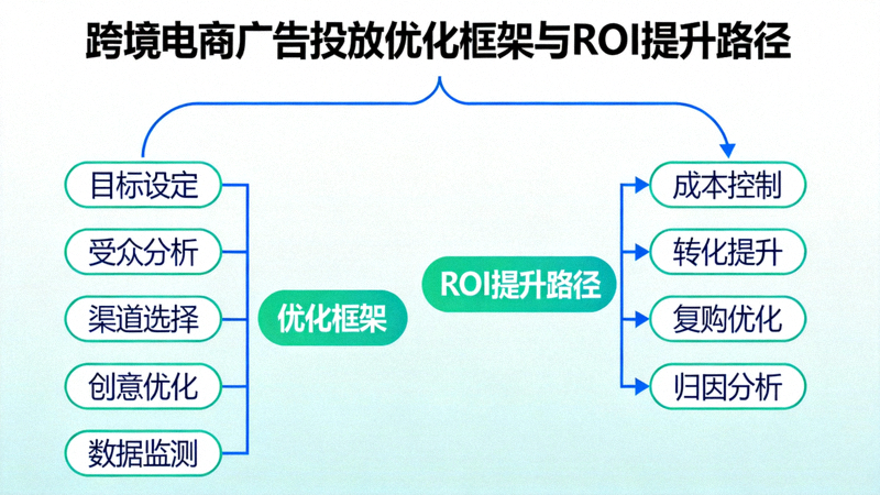 跨境电商广告投放优化框架与ROI提升路径思维导图