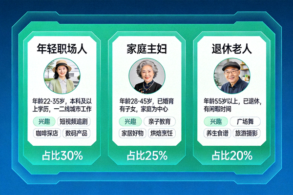 目标受众细分可视化图表，展示不同人群画像与兴趣标签