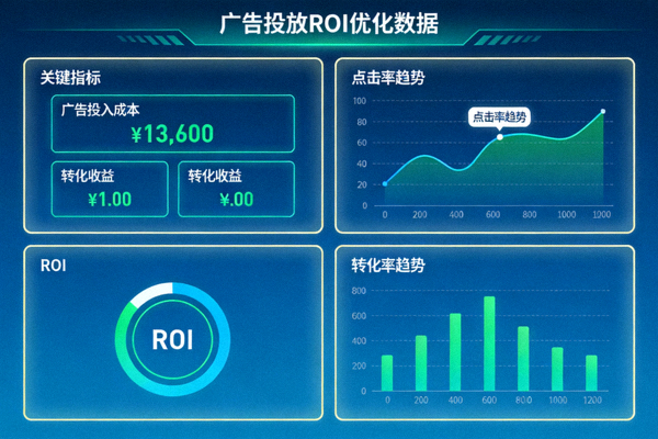 广告投放ROI优化数据仪表盘，展示关键指标与趋势