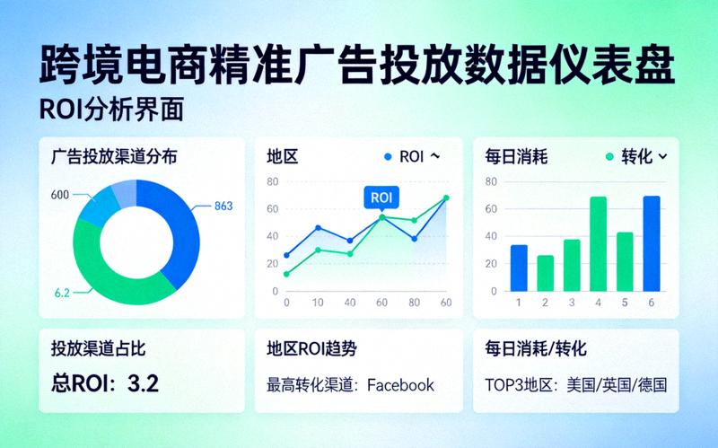 跨境电商精准广告投放数据仪表盘与ROI分析界面
